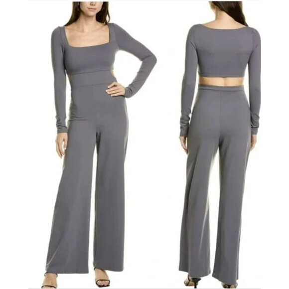 Susana Monaco Pants - Susana Monaco Jumpsuit Gray Jersey Long Sleeve Cutout Size Small NWT
